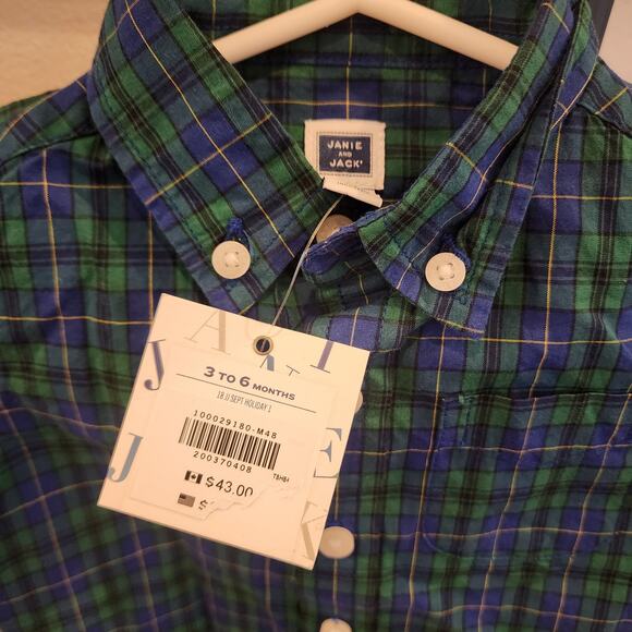 New janie and jack blue plaid baby button down shirt 3-6 months - Picture 3 of 5